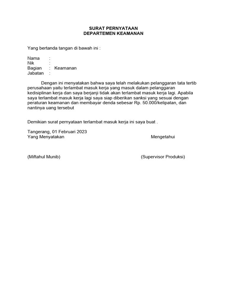 Surat Pernyataan Keamanan | PDF