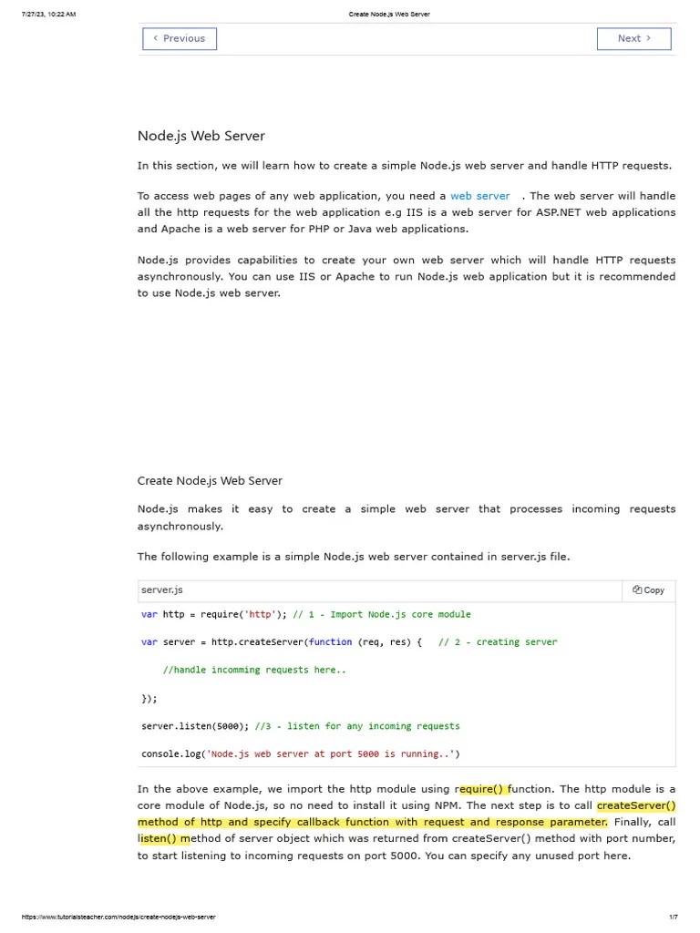 Create Node - Js Web Server | PDF | Networking | Web Server