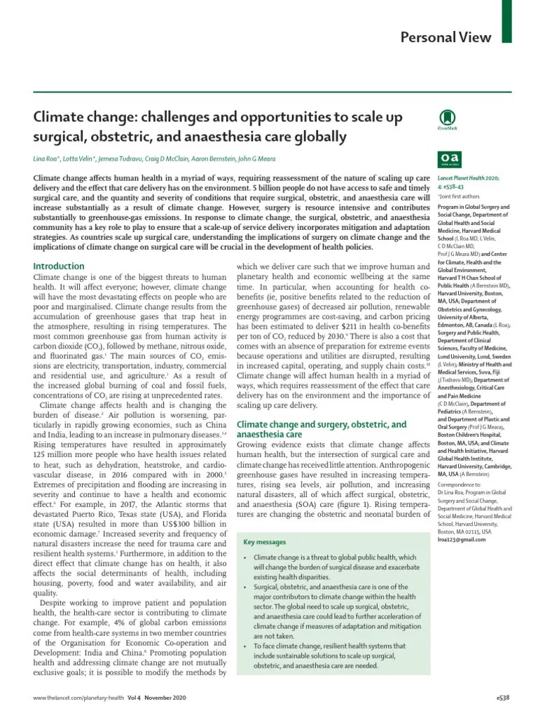 2020 - Lancet - Climate Change - Challenges And Opportunities To Scale ...