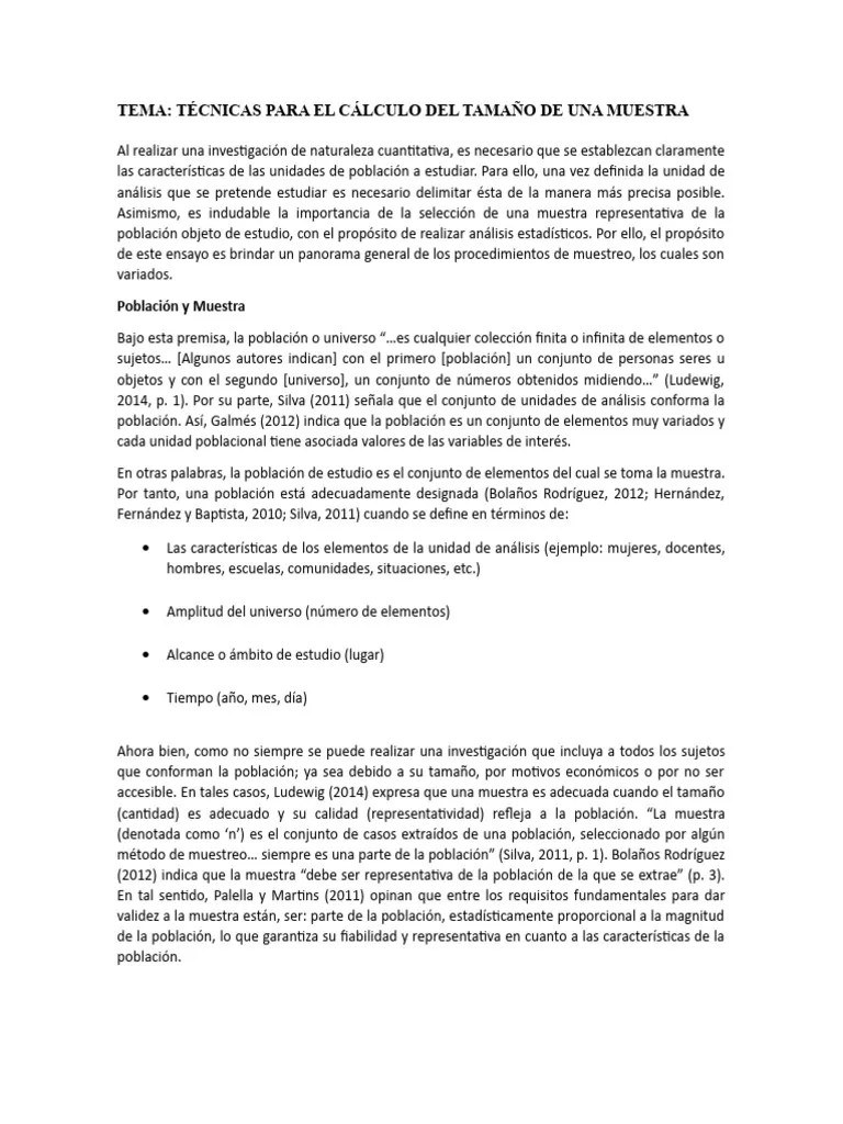 Tema Técnicas Para El Cálculo Del Tamaño De Una Muestra | PDF ...