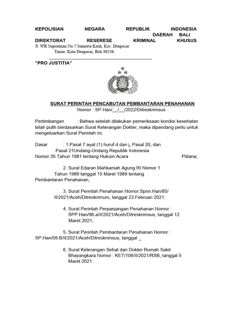 KEP Surat Perintah Pencabutan Pembantaran Penahanan | PDF