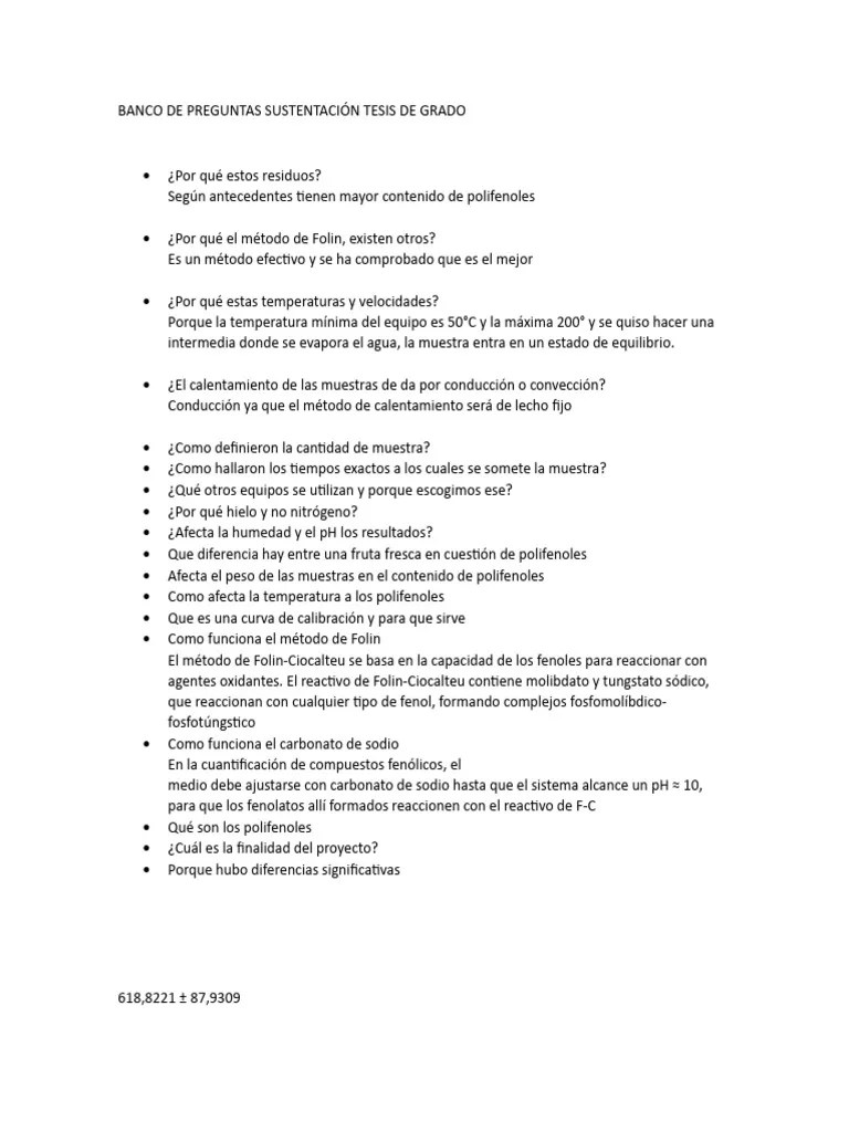 Banco De Preguntas Sustentación Tesis De Grado | PDF