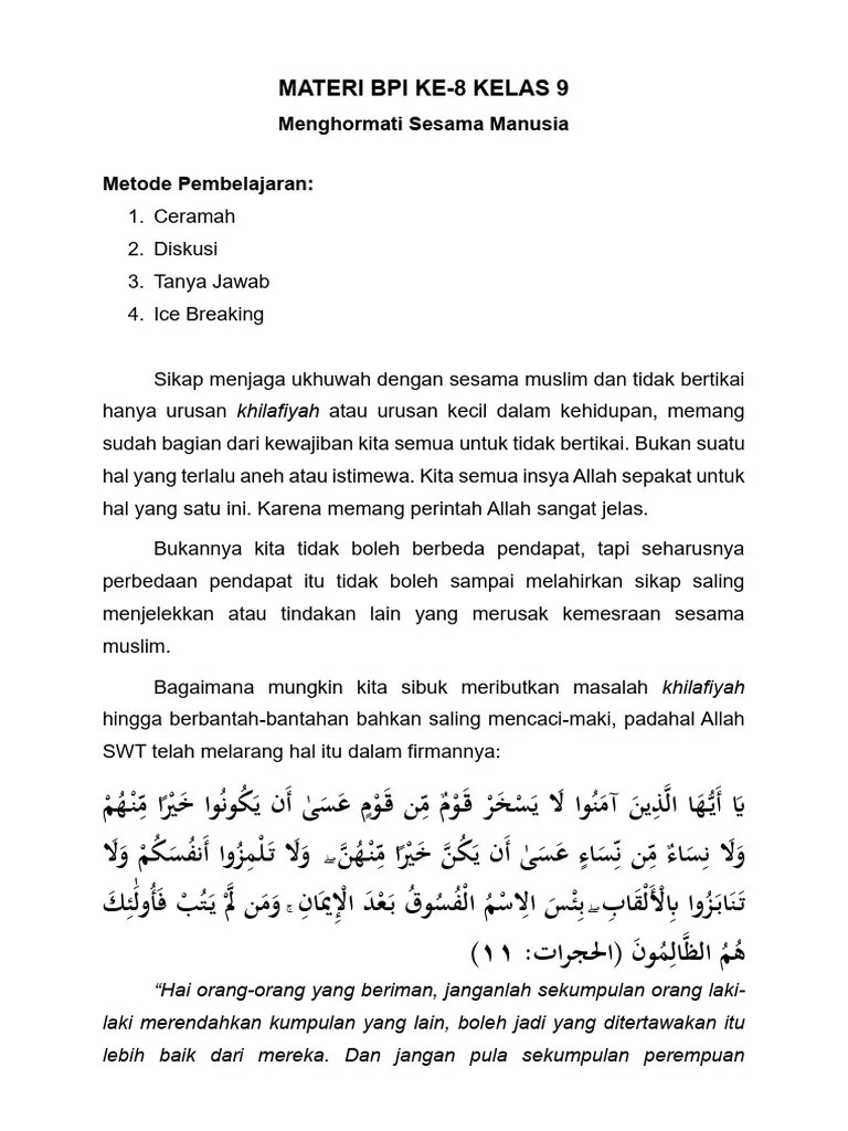 BPI Ke-8 Kelas 9 (Menghormati Sesama Manusia) | PDF