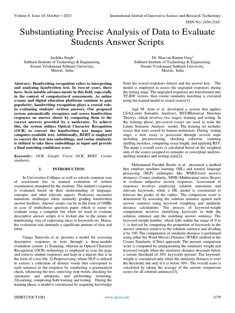 Substantiating Precise Analysis Of Data To Evaluate Students Answer ...