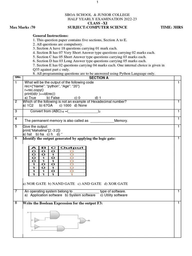 Std. 11 Computer Science - Half Yearly | PDF | Mathematics | Python ...