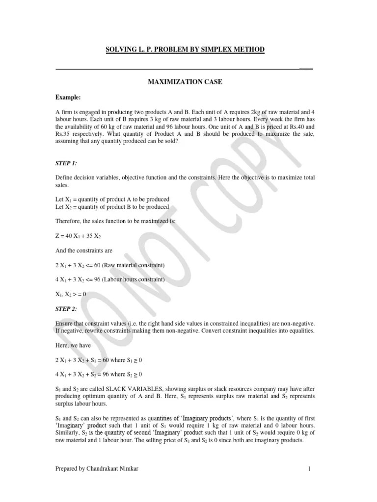 Simplex Method For Maximisation | PDF | Mathematical Analysis | Applied ...