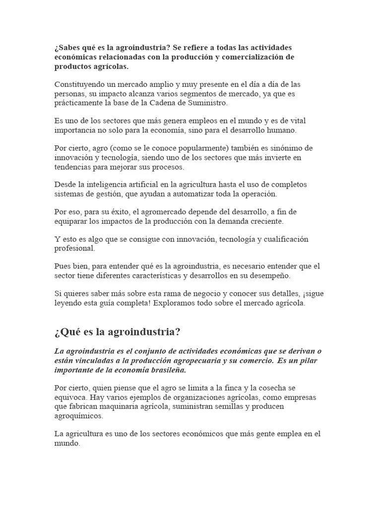 Sabes Qué Es La Agroindustria | PDF | Agricultura | Agronegocios