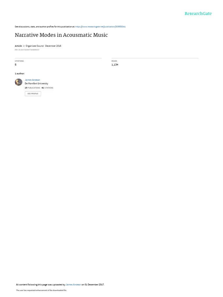 Narrative Modes In Acousmatic Music | PDF | Narrative | Experience