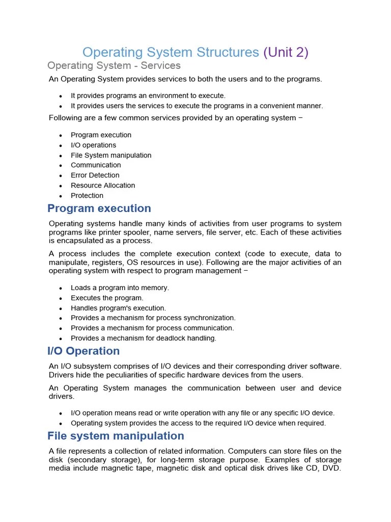 Operating System Structures (Unit 2) | PDF | Kernel (Operating System ...
