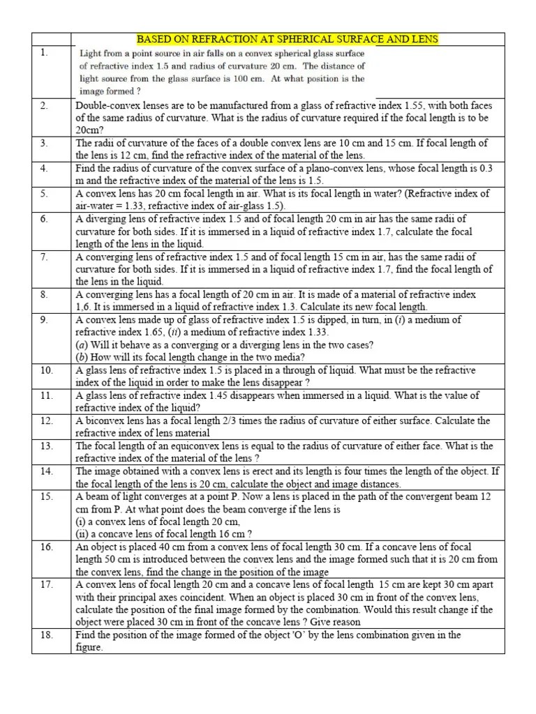 Ray Optics Worksheet No 2 - Based On Lens | PDF | Refractive Index | Glass Applications