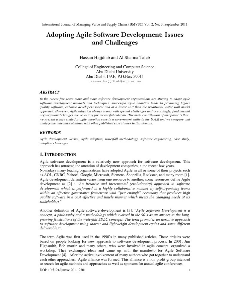 Adopting Agile Software Development: Issues And Challenges | PDF ...