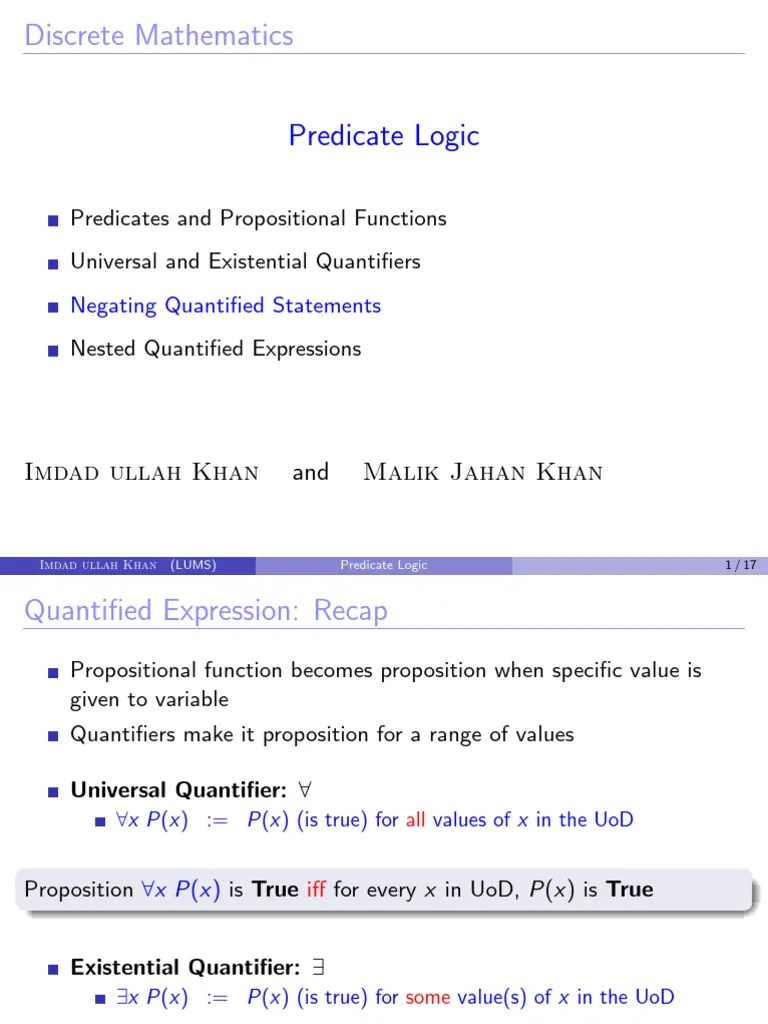 CS210 Slides 03 03 Negating Quantifiers | PDF | Proposition | Metalogic