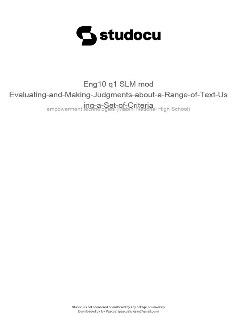 Eng10 Q1 SLM Mod Evaluating And Making Judgments About A Range Of Text ...