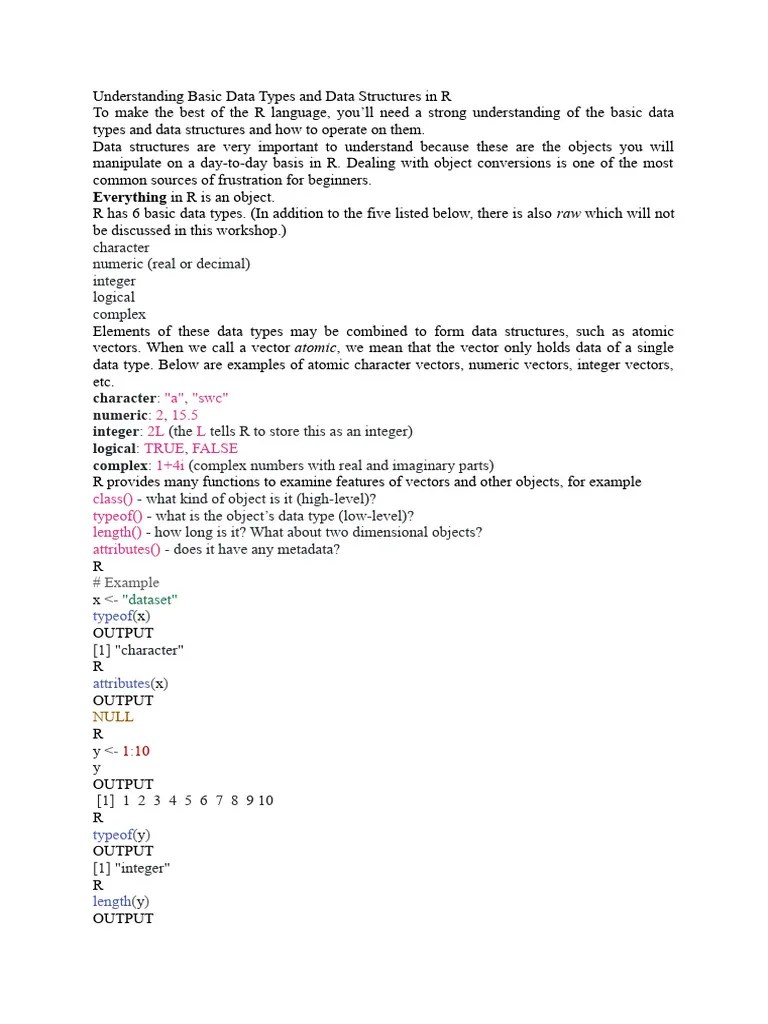Understanding Basic Data Types And Data Structures In R | PDF | Data ...
