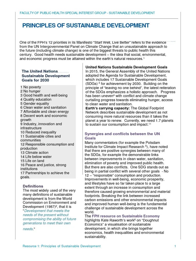 K1 FPH Sig Principles Of Sustainable Development Final | PDF | Sustainability | Natural Environment