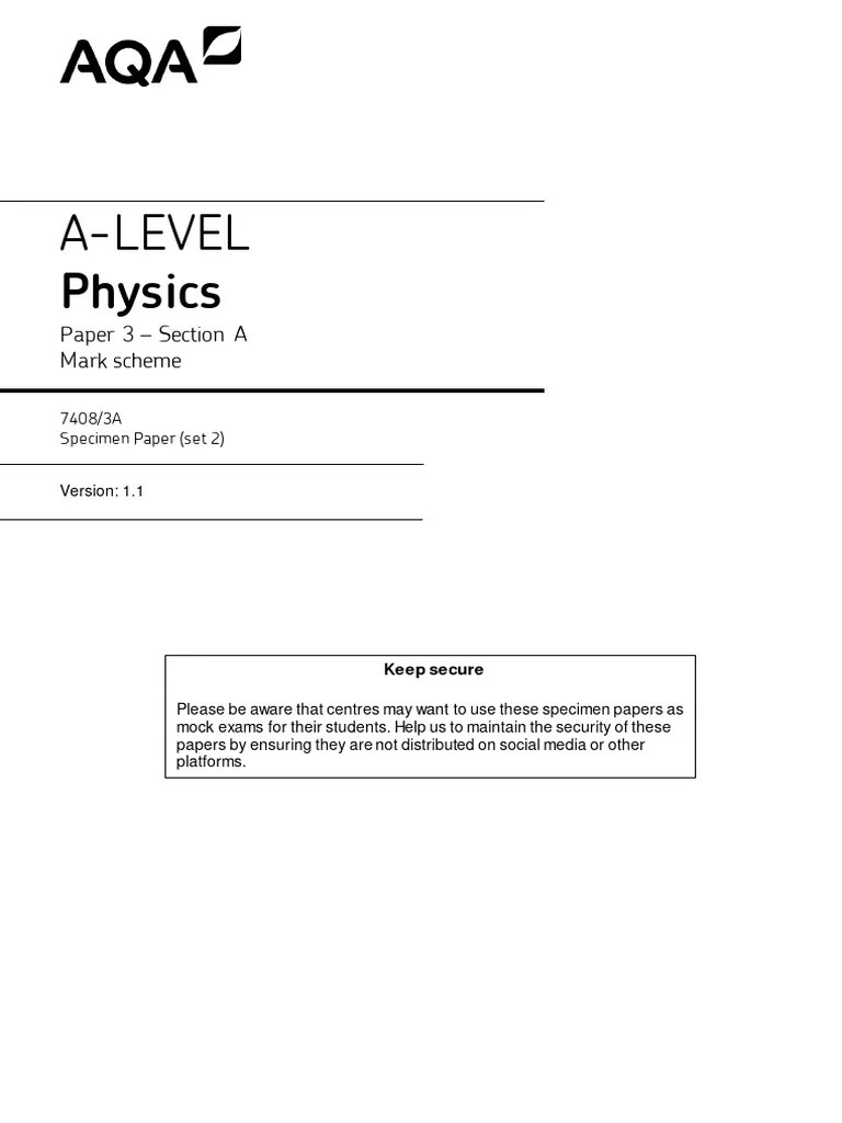 7408-3A Specimen Mark Scheme (Set 2) - Paper 3A V1.1 | PDF | Gce Advanced Level (United Kingdom ...