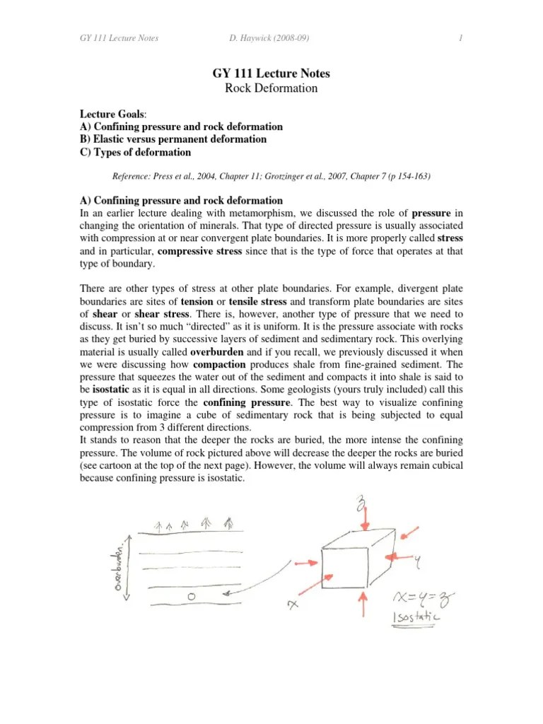 GY 111 Lecture Notes Rock Deformation | PDF | Rock (Geology) | Stress (Mechanics)