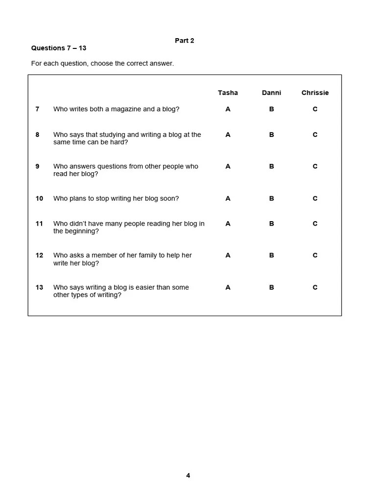 A2 Key 2020 Sample Tests Reading And Writing Page 4 5 | Download Free PDF | Blog