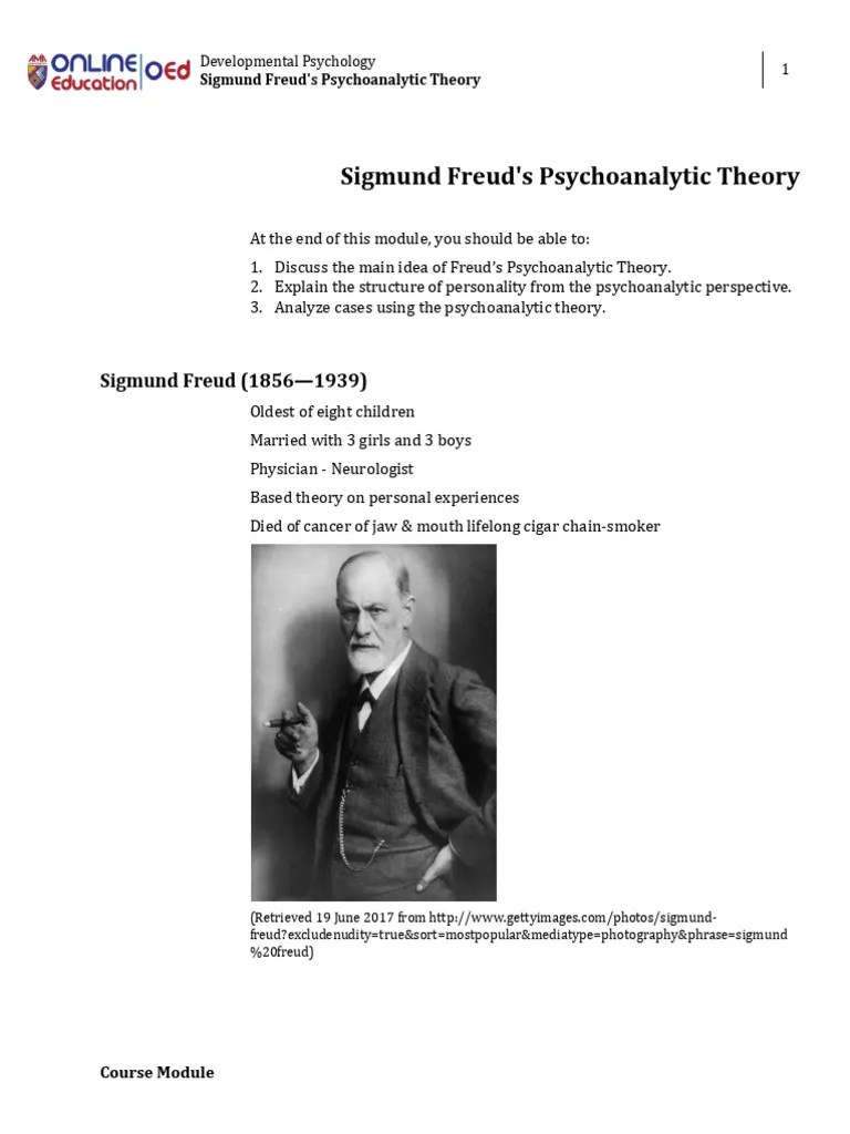Sigmund Freud's Psychoanalytic Theory Module | PDF