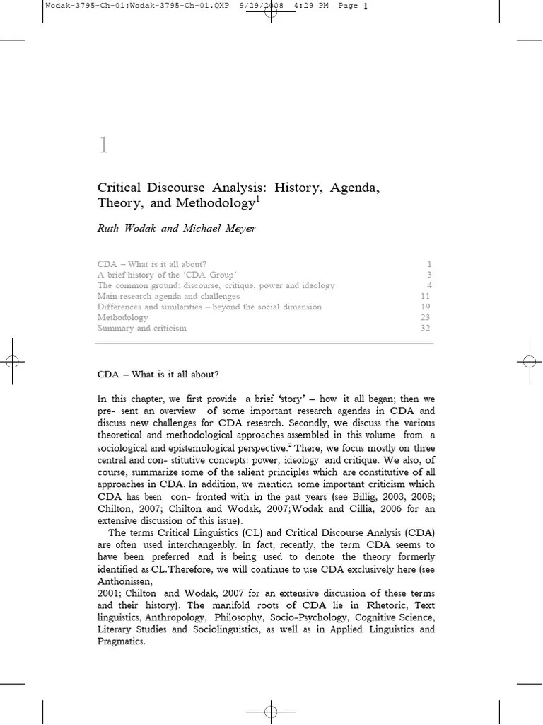 2008 Wodak Critical Discourse Analysis CH 01 | PDF | Discourse | Power ...