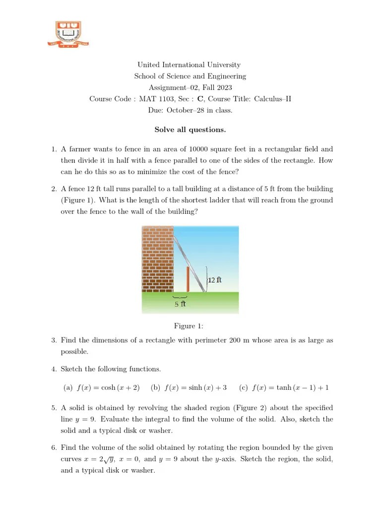 Calculus II Assignment 2 Fall 2023 | PDF | Area | Mathematics