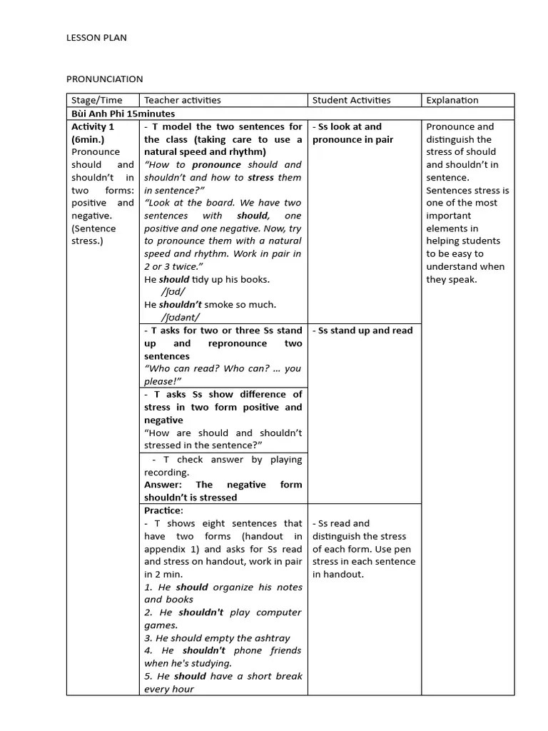 Lesson Plan | PDF | Stress (Linguistics) | Cognitive Science