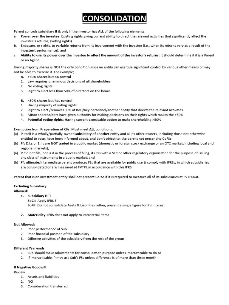Consolidation | PDF | Subsidiary | Investing