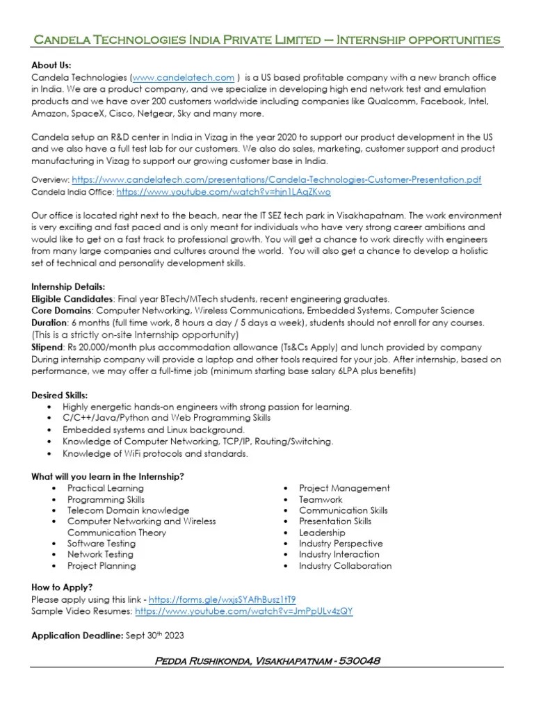 Candela technologies internship brochure
