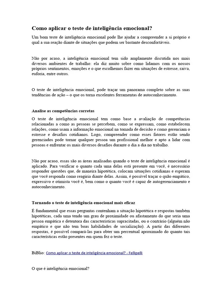 Como Aplicar O Teste De Inteligência Emocional | PDF | Inteligência ...