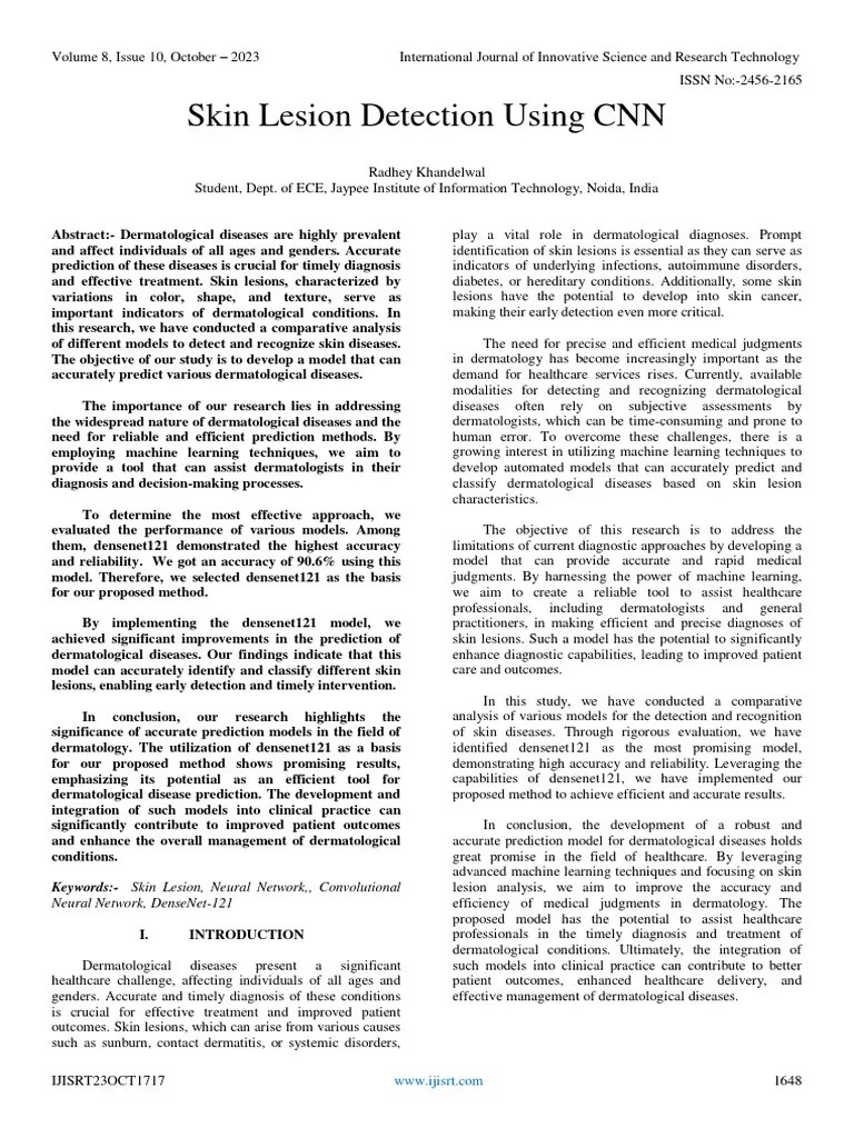 Skin Lesion Detection Using CNN | PDF | Medical Diagnosis | Deep Learning