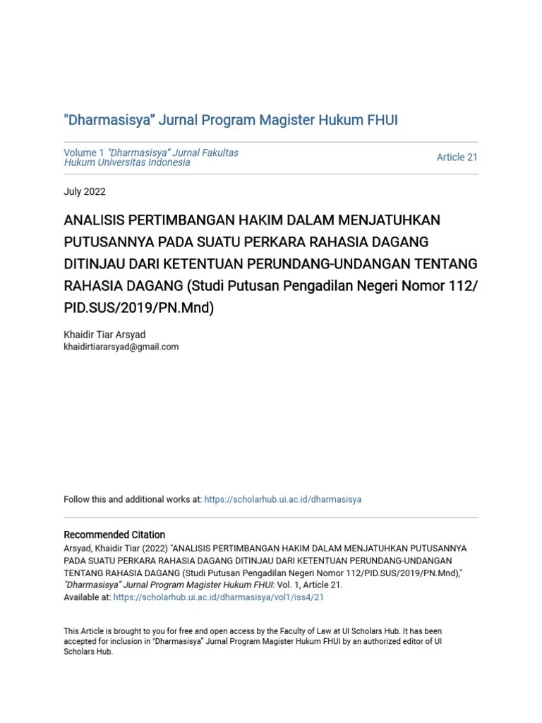 Analisis Pertimbangan Hakim Dalam Menjatuhkan Putusannya Pada Sua | PDF