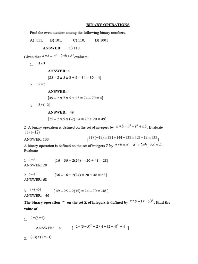 Binary Operations | PDF | Mathematical Objects | Mathematical Analysis