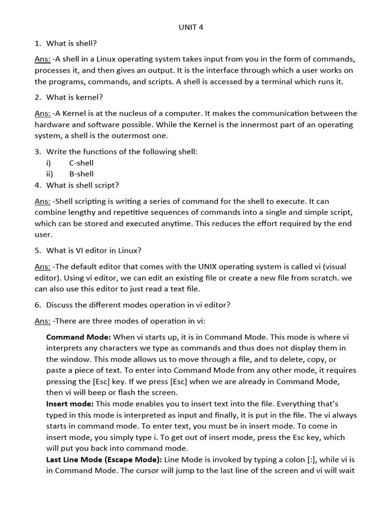 Unit 4 | PDF | Shell (Computing) | Operating System