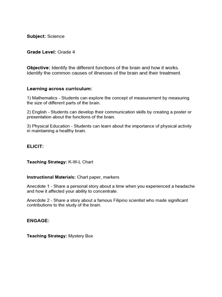 Lesson Plan | PDF | Brain | Lesson Plan