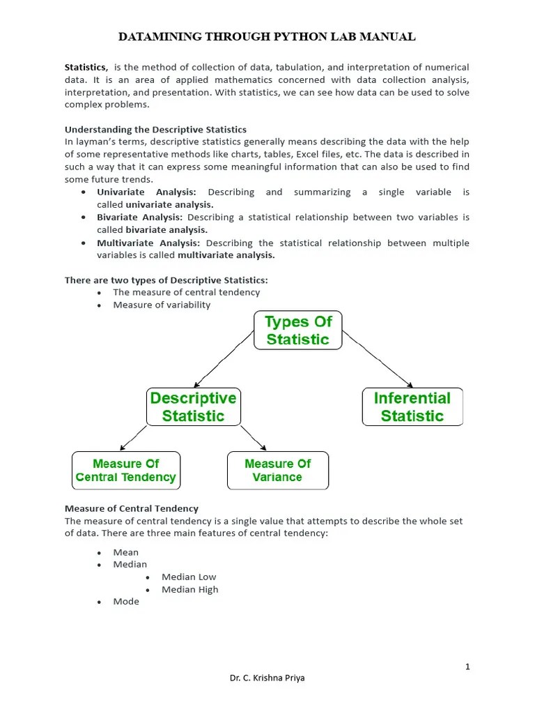 Data Mining Lab Maual Through Python 031023 | PDF | Standard Deviation ...
