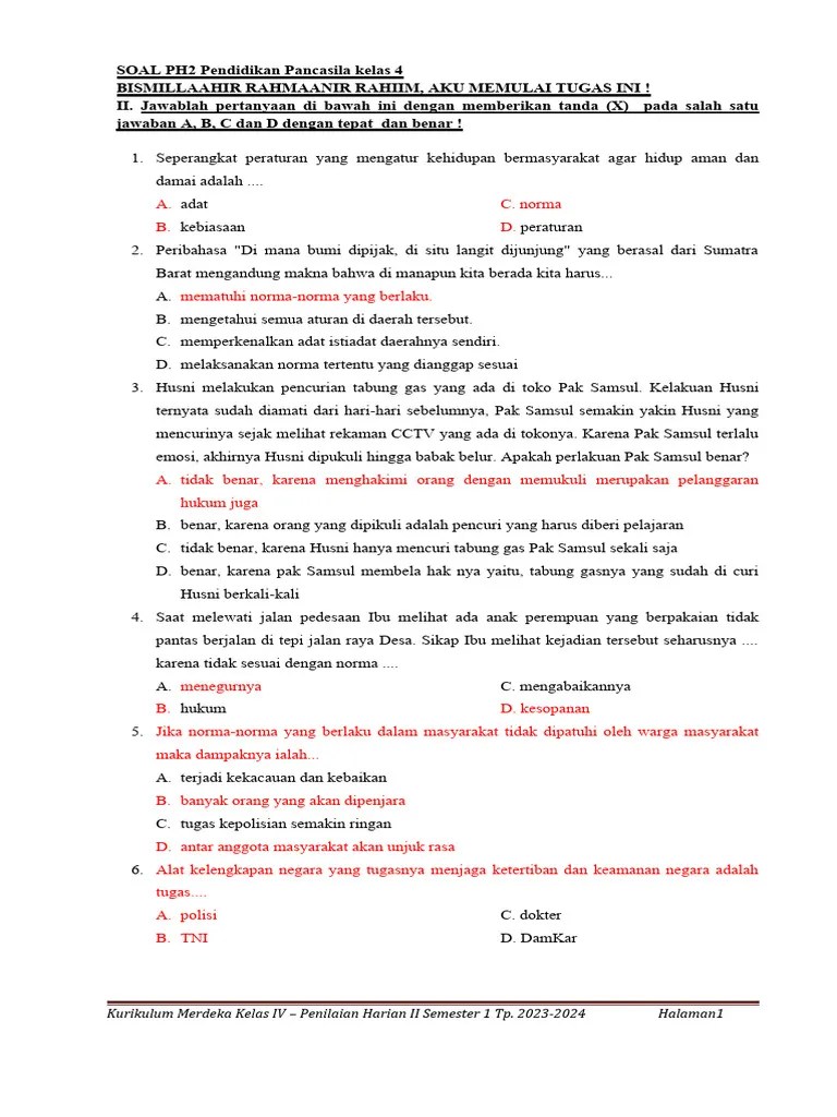 SOAL PH2 Pend - Pancasila Kelas 4 | PDF