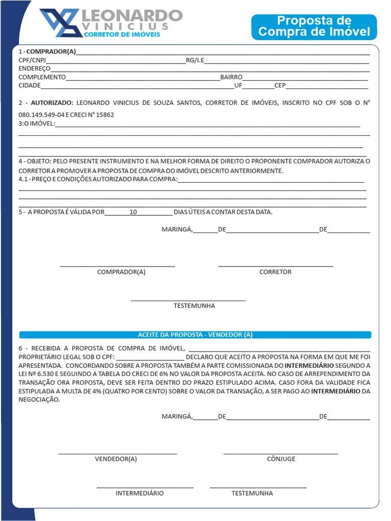 Proposta De Compra De Imóvel NOVO | PDF