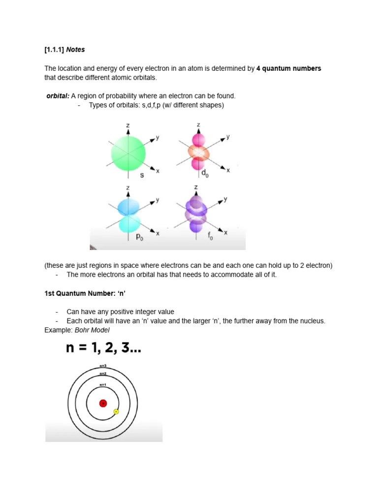 1.1.1 Quantum Numbers, Atomic Orbitals And Electron Configuartion | PDF ...