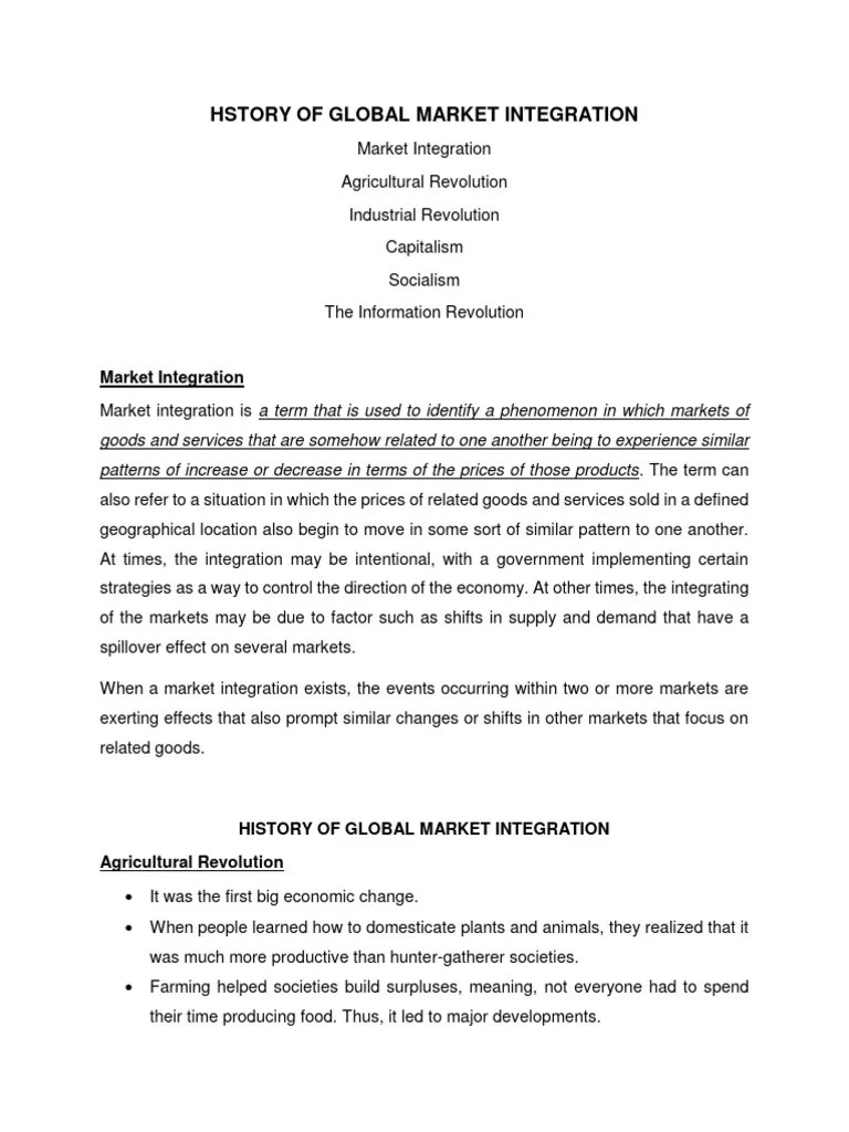 History Of Global Market Integration | Download Free PDF | Capitalism | Market (Economics)