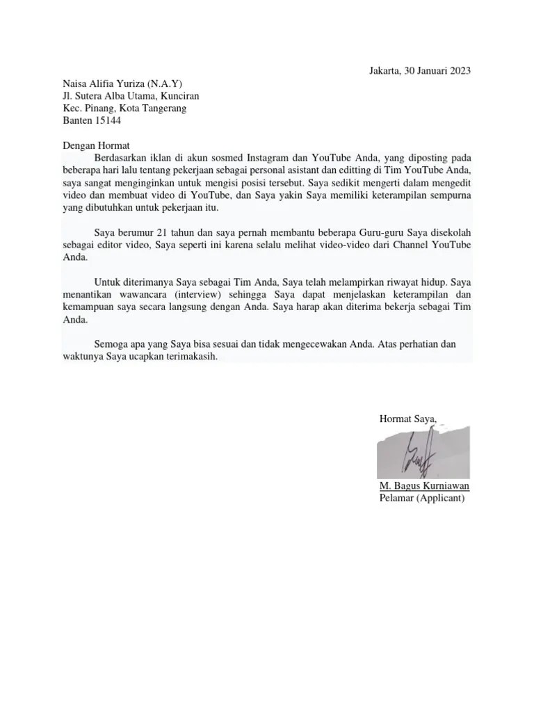 Template Surat Lamaran Kerja & CV | PDF