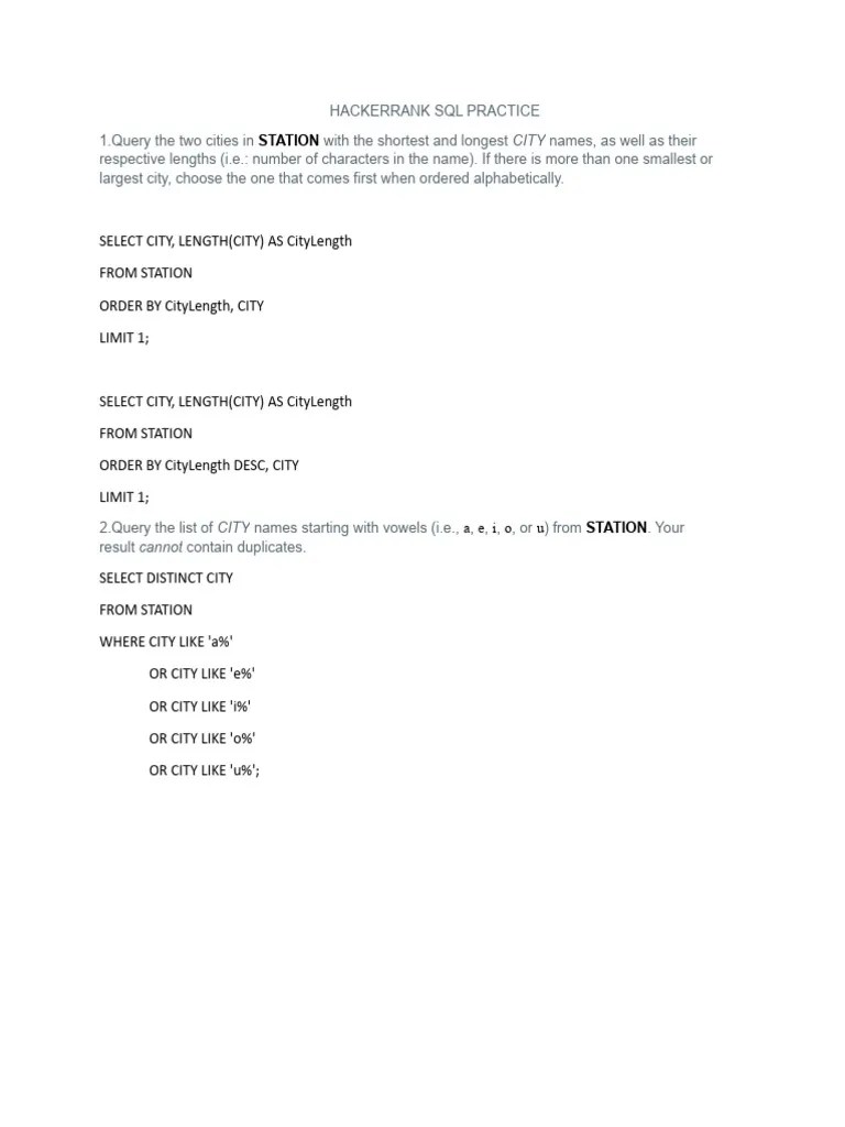Hackerrank SQL Practice | PDF | Teaching Methods & Materials