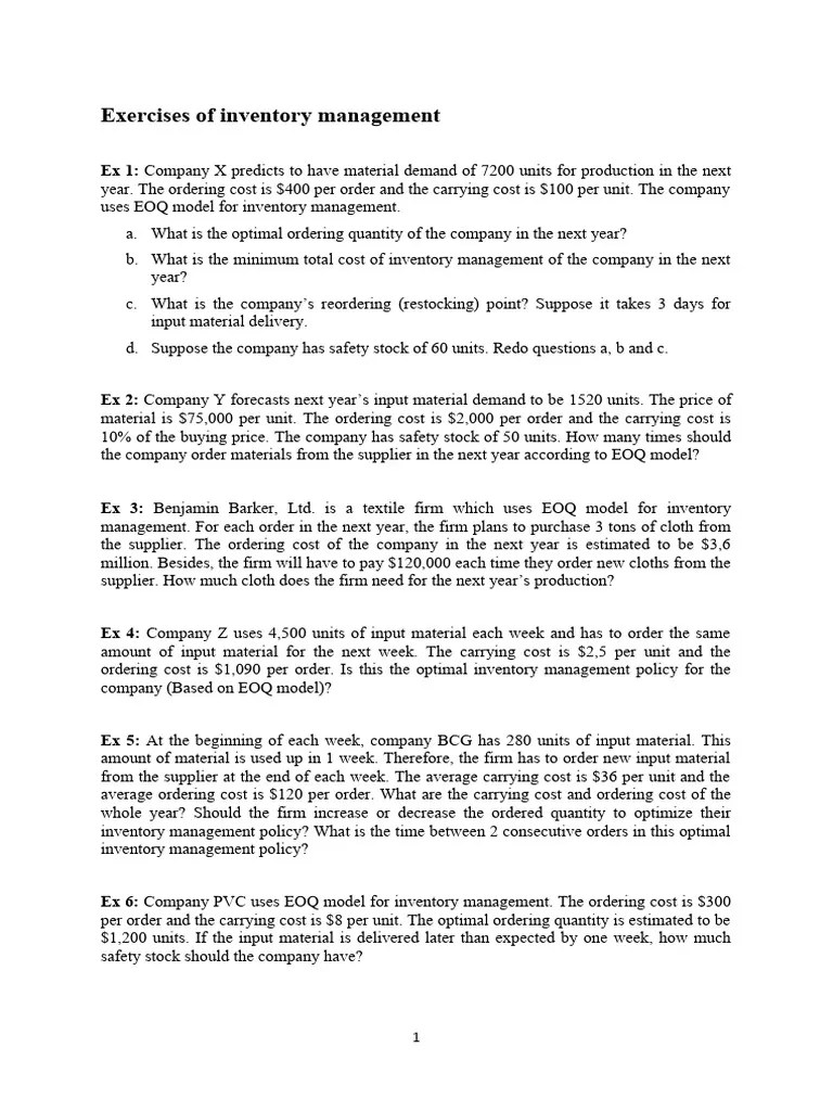 Exercises Of Inventory Management | PDF | Financial Accounting | Economies
