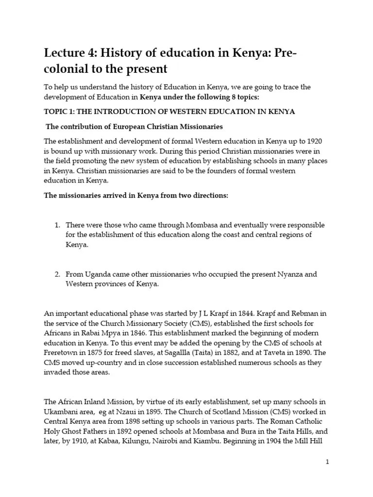 LECTURE 4 +5 - History Of Education In Kenya Pre-Colonial To The Present - MASOMO Edited 17-1-23 ...