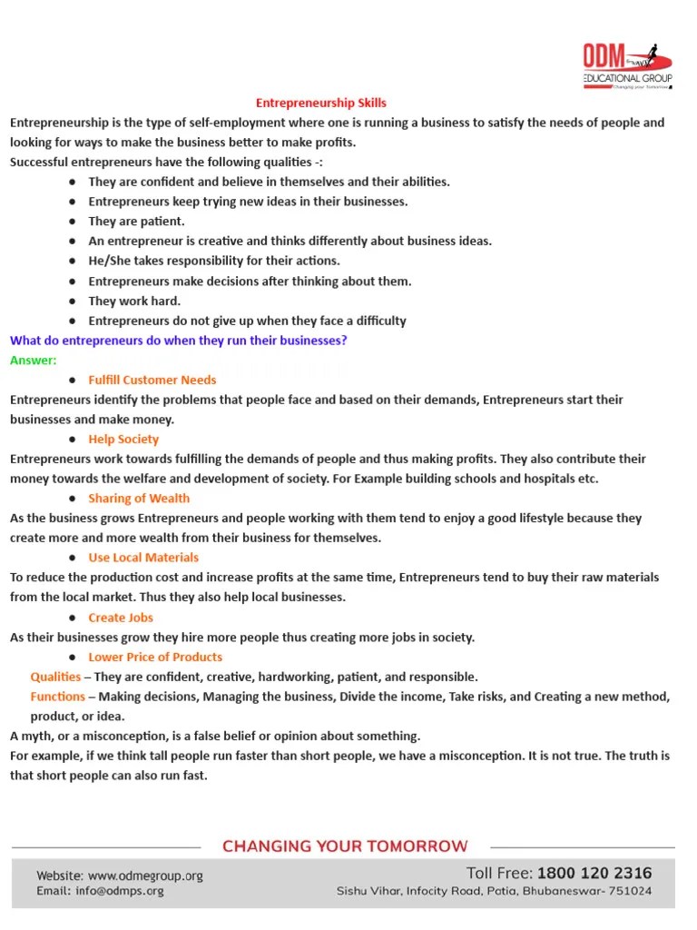Entrepreneurship Skills Notes | PDF | Entrepreneurship | Truth
