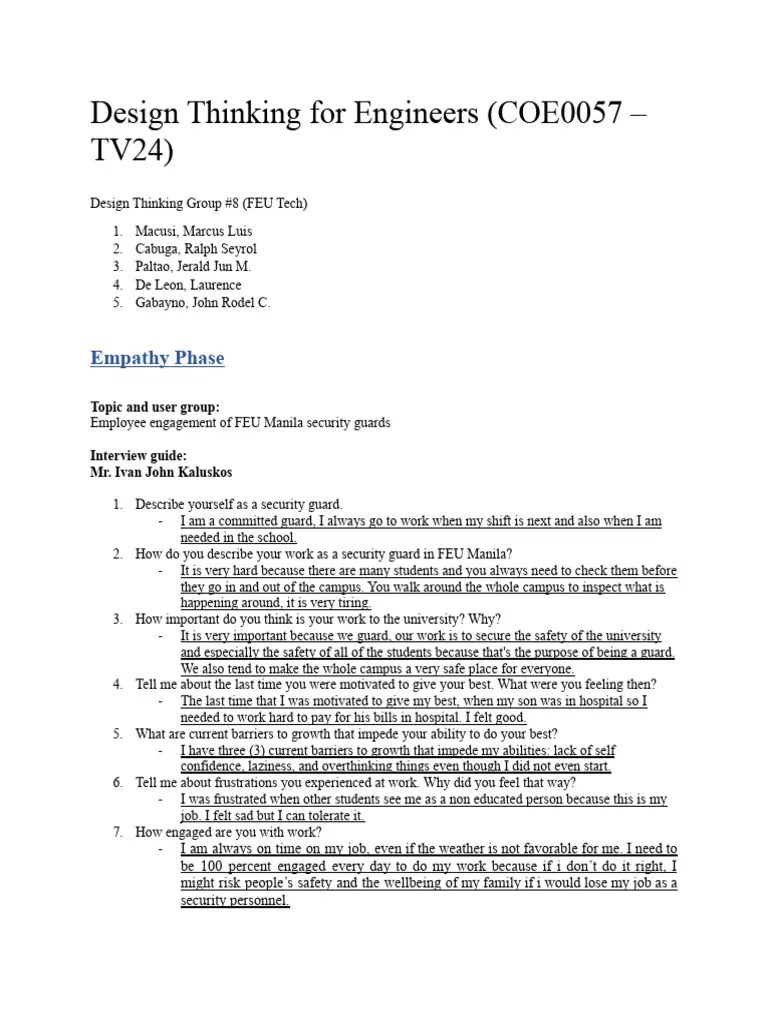 COE0057 Design Thinking Empathy Phase | PDF | Security Guard | Employment