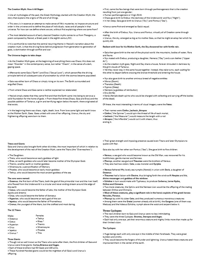 The Creation Myth | PDF | Zeus | Deities