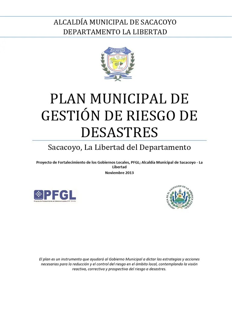 Plan Municipal De Gestión Del Riesgo De Desastres Sacacoyo | PDF ...