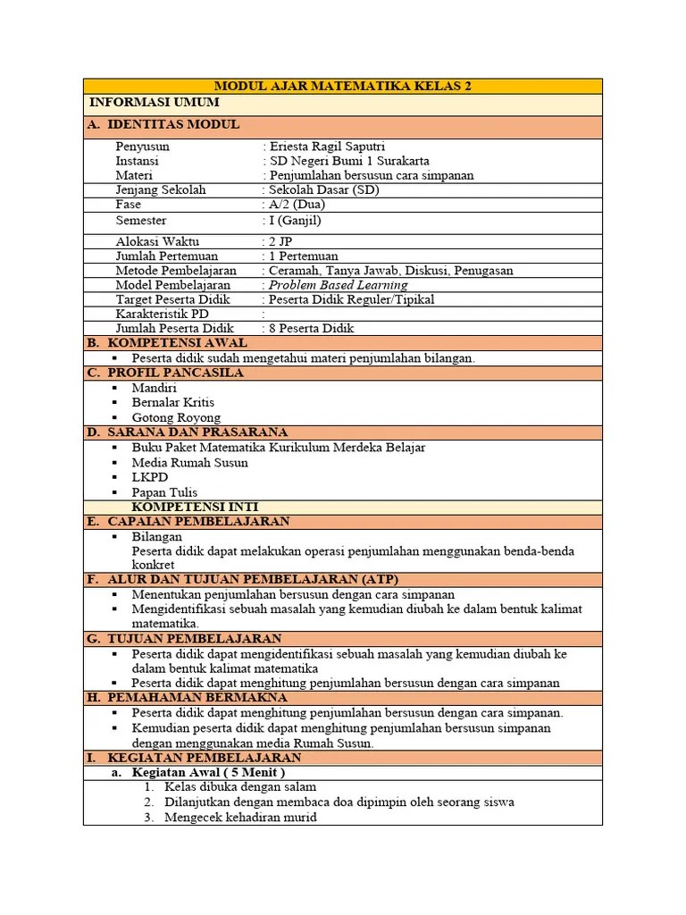 Modul Ajar Matematika Kelas 2 | PDF