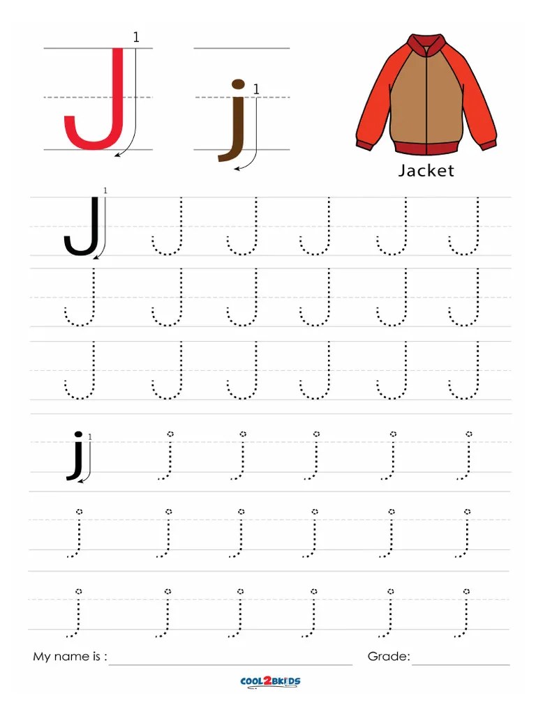 Tracing letter j worksheets
