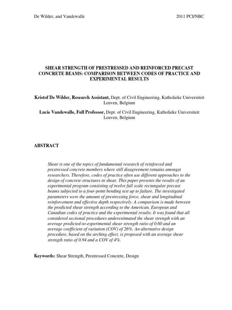 Shear Strength Of Prestressed And Reinforced Precast Concrete Beams Comparison Between Codes Of ...